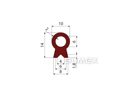 Geformtes Silikonprofil mit Loch, 14x10mm, 70°ShA, -60°C/+180°C, rotbraun, 